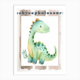 Cute Pachycephalosaurus Dinosaur Watercolour Poster Art Print