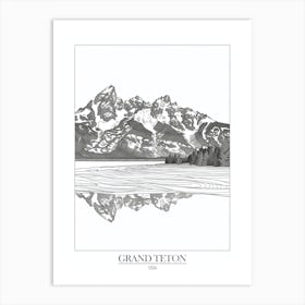 Grand Teton Usa Line Drawing 3 Poster Art Print