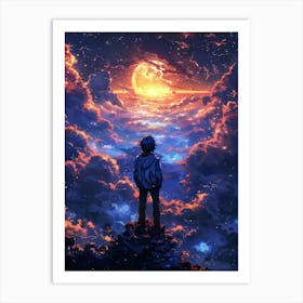 Boy talking to the moon Art Print