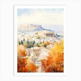 Athens Greece In Autumn Fall, Watercolour 2 Art Print