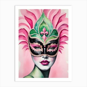 A Woman In A Carnival Mask, Pink And Black (59) Art Print