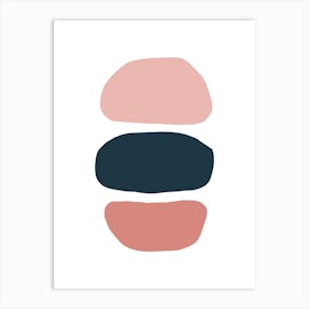 Abstract Hobbled Stones Pink And Navy Three Art Print