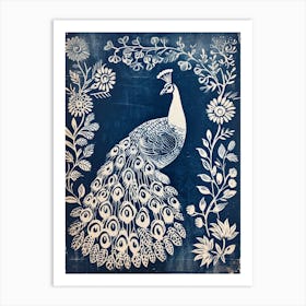 Peacock Folk Floral Linocut Inspired 2 Art Print
