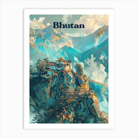 Bhutan Dzong Travel Art Art Print