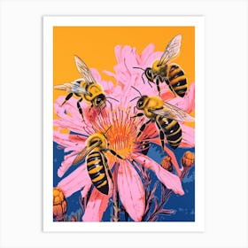 Sweet Bees With The Flowers Colour Pop 3 Art Print