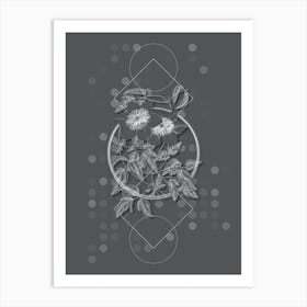 Vintage Siebald's Clematis Botanical with Line Motif and Dot Pattern in Ghost Gray n.0006 Art Print