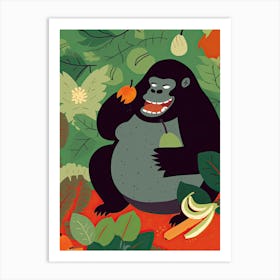 Gorilla Art Eating Fruits Cartoon Illustration 4 Art Print