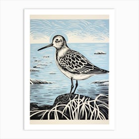 Vintage Bird Linocut Dunlin 2 Art Print