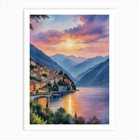 Sunset On Lake Como 1 Art Print