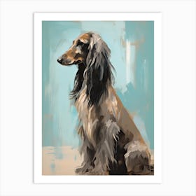 Afghan Hound Dog, Painting In Light Teal And Brown 1 Art Print