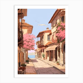 Antalya Turkey 5 Vintage Pink Travel Illustration Art Print