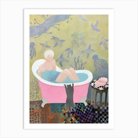 Woman In A Pink Bath Art Print