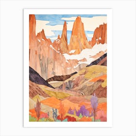 Fitz Roy Chile Argentina1 Colourful Mountain Illustration Art Print