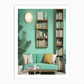 Living Room With Bookshelves Art Print