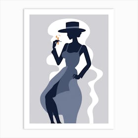 Silhouette Of A Woman Smoking A Cigarette Art Print