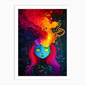 Colorful Girl With Colorful Hair Art Print