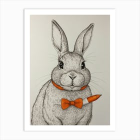 Rabbit With Orange Bow Tie Art Print