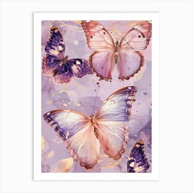 Butterflies On A Purple Background Art Print