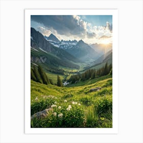 A Panoramic View Of A Dynamic Alpine Landscape Transitioning From Spring To Summer Featuring Idylli (3) Art Print