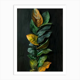 Tropical Leaves On A Black Background Art Print