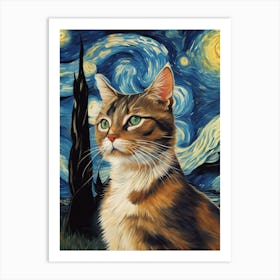 Starry Night Cat Art Print