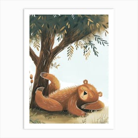 Sloth Bear Laying Under A Tree Storybook Illustration 4 Art Print