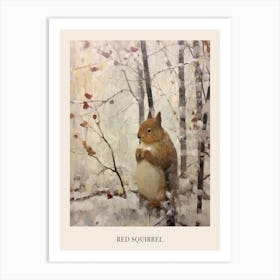 Vintage Winter Animal Painting Poster Red Squirrel 2 Art Print