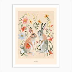 Folksy Floral Animal Drawing Rabbit 5 Poster Art Print