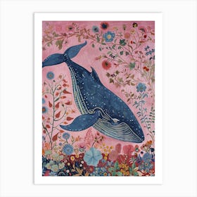 Floral Animal Painting Blue Whale 3 Art Print