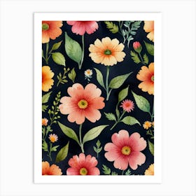 Watercolor Flowers Seamless Pattern 3 Art Print