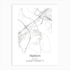 Hattem,Netherlands Minimalist Map Art Print