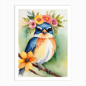 Bluebird With Flowers Art Print