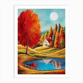 Autumn By The Pond Art Print