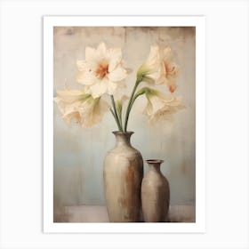 Amaryllis, Autumn Fall Flowers Sitting In A White Vase, Farmhouse Style 3 Art Print