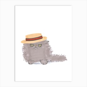 Fluffy Cat In Boater Hat Art Print