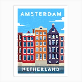 Amsterdam, Netherlands/Holland — Retro travel minimalist poster, retro travel art, retro travel wall art Art Print