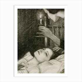 Woman With Candle Looking Down At Girl In Bed (Between 1890 And 1948) By Wladyslaw Theodore Benda Art Print