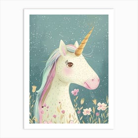 Pastel Storybook Style Unicorn In The Flowers 2 Art Print