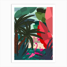 Flamingos In The Jungle Art Print