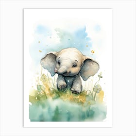 Elephant Painting Scuba Diving Watercolour 2 Art Print