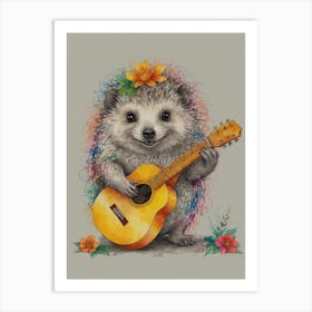 Hedgehog Playing Guitar Art Print