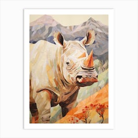 Portrait Of Rhino Patchwork Art Print