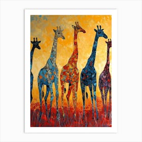 Warm Colourful Giraffes In The Sunny Landscape 6 Art Print