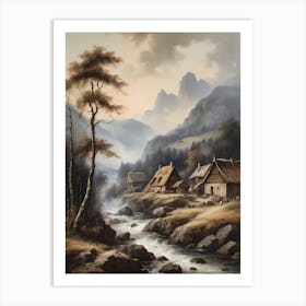In The Wake Of The Mountain A Classic Painting Of A Village Scene (26) Art Print