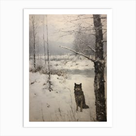 Vintage Winter Animal Painting Coyote 1 Art Print