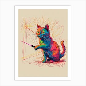 Cat With A Flashlight Art Print