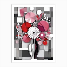 Pink Cubist Flowers In Vase Art Print