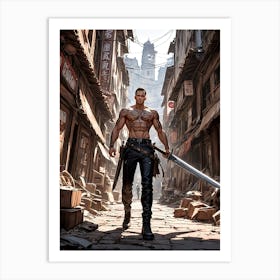 Muscular Barbarian Warrior Art Print #3 Art Print