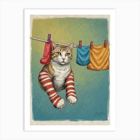 Clothesline Cat Art Print