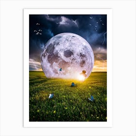 Moon, Lantern And Butterflies Art Print